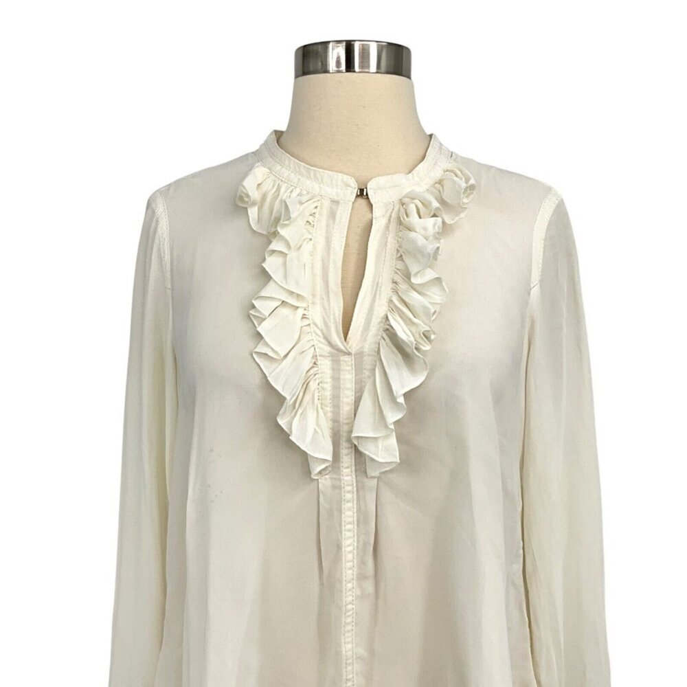 Beate Heymann Blouse Top Size 6 Off White Ruffle Long Sleeve Polyester - Picture 2 of 13